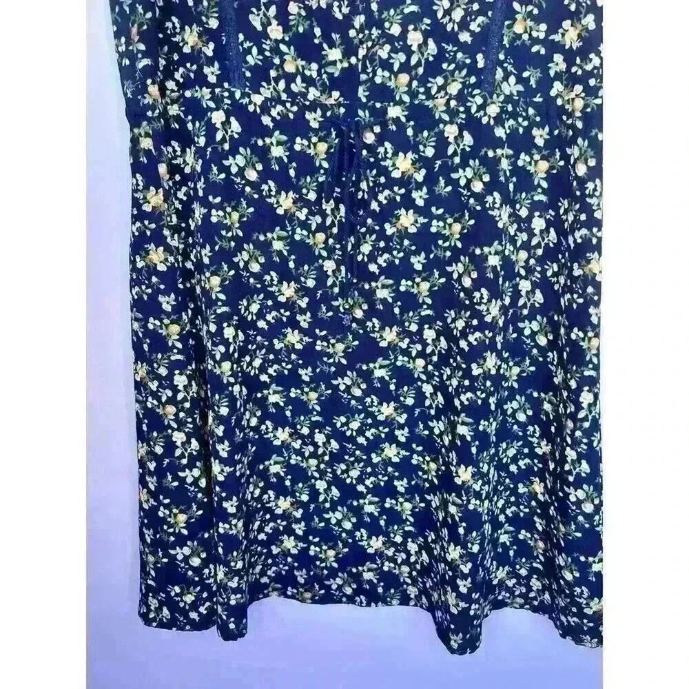 Everly Navy Floral V-Neck Ruffle Flutter Sleeve Button-Front A-line Mini Dress M - Picture 5 of 14
